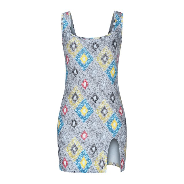 Ovzne Robes d'Été pour Femmes Robe de Plage Robe Élégante Sans Manches Aguichant à Couleurs Assorties Robe Grande Taille Robe Imprimée Liquidation