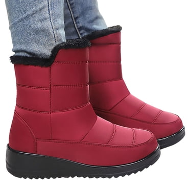 Winter Snow Boots for Women Seniors Waterproof Platform Wedges Fleece Lined Mid Calf Work Booties Cold Weather