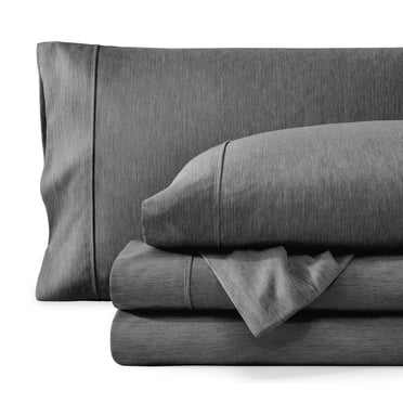 Bare Home Premium 1800 Collection Ensemble de Draps 4 Pcs, Tête Fendue Très Grand Flexible, Gris Chiné