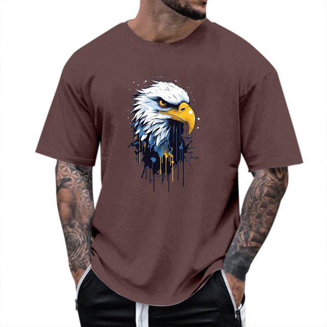 LUOGENLI T-shirts pour Homme pour Hommes T-Shirt d'Été à Col Rond à Manches Courtes Mode pour Homme Plein Air Loisirs Motif Aigle E T-Shirt T-shirts pour Hommes T-shirts Graphiques Fête de la Saint-Patrick Brun TG