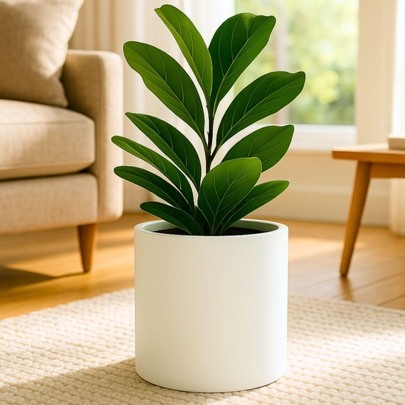 Fox & Fern 10 Inch Plant Pot with Drainage Plug - Premium Lightweight Fiberstone Matte White Planter; Indoor & Outdoor Planter; 10 Inch Pots for Plants Indoor; Weather & UV Resistant