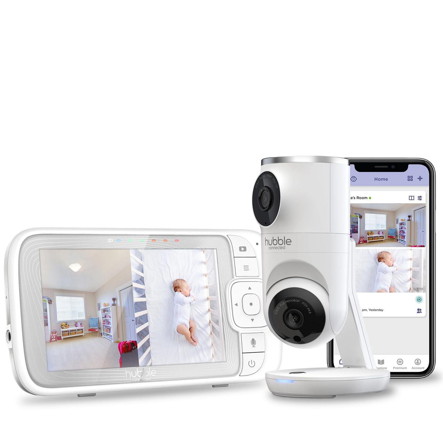 Hubble Connected Nursery Pal Dual Vision, Smart HD Dual Camera Baby Monitor with Motion Tracking & Sleep Routine Management + 5" 720 HD Parent Unit - White