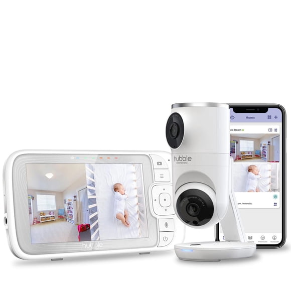 Hubble Connected Nursery Pal Dual Vision, Smart HD Dual Camera Baby Monitor with Motion Tracking & Sleep Routine Management + 5" 720 HD Parent Unit - White