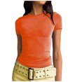 thumbnail image 1 of Yuyuzo Hauts de Sortie pour Femmes T-Shirts à Manches Courtes Col Rond Extensibles Ajustés Basiques, 1 of 7
