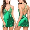 thumbnail image 2 of XZNGL Lingerie pour Femmes, Nuisette à Col en V en Satin, Sommeil Aguichant, Dentelle, Combinaison, Robe Courte GN/S, 2 of 9
