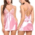 thumbnail image 1 of LSLJS Lingerie pour Femmes, Nuisette en Satin à Col en V, Aguichant, en Dentelle, Robe Courte Pk/TTG, Robe de Pyjama pour Femmes, 1 of 5