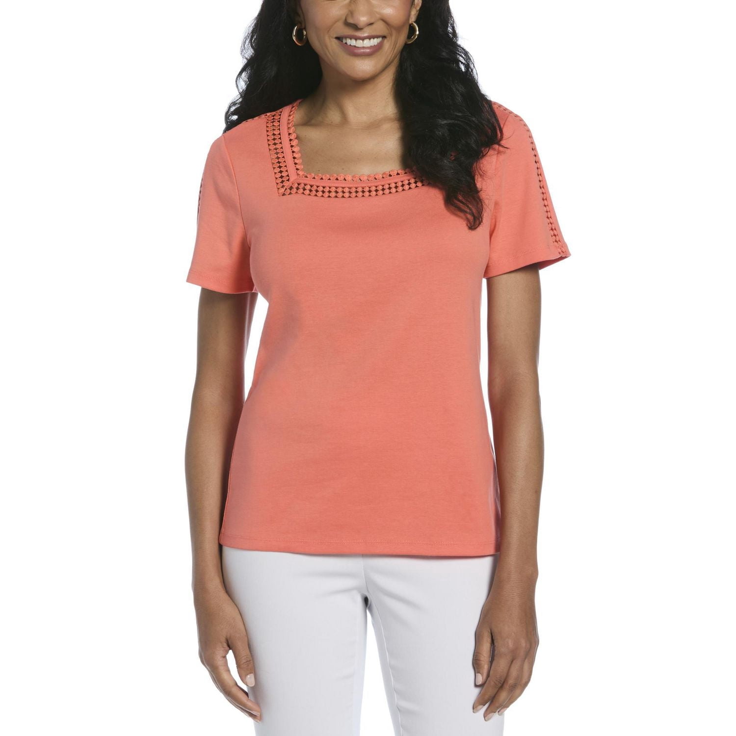 RAFAELLA Women's Square Neckline Short Sleeve Tee Shirt