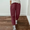 thumbnail image 2 of Yuyuzo Womens Cotton Linen Pants Drawstring High Waisted Lounge Pants Straight Leg Cropped Trousers, 2 of 5