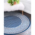 thumbnail image 1 of Unique Loom Williamsburg Collection Frontière Traditionnelle avec Tapis de Zone Centrale Pointillée, Rond 5' 1" x 5' 1", Bleu Marine/gris, 1 of 2