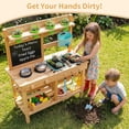 thumbnail image 4 of OLAKIDS Mud Kitchen for Kids Outdoor, Wooden Play Kitchen with Real Running Water, Removable Sink & Faucet, 14-Pc Accessory Set for Toddler Boys Girls Ages 3+, 4 of 9