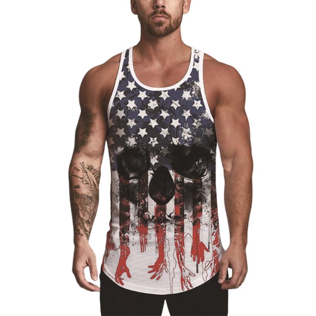 Innerwin Tank Tops American Flag Print Mens Muscle Shirts Gym Sleeveless Bodybuilding Summer Style E 3XL