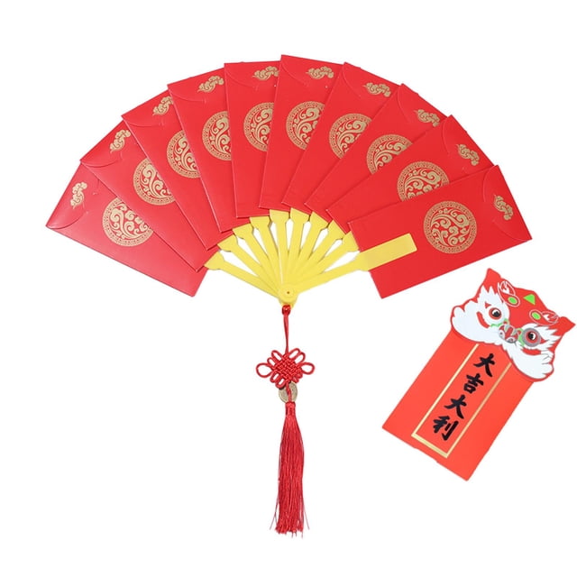 GUOOL Chinese New Year Red Envelopes Fan Shaped Red Envelope for Festival Birthday 10 Slots