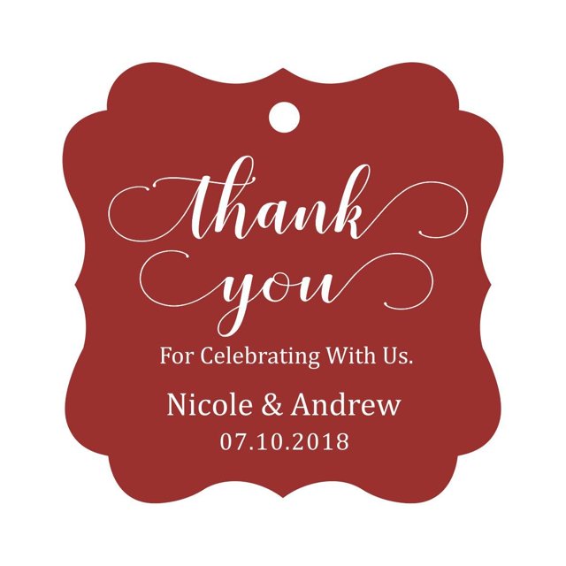 Darling Souvenir Custom Names Thank You For Celebrating With Us Wedding Hang Tags Personalized Party Tags-Maroon-50 Tags