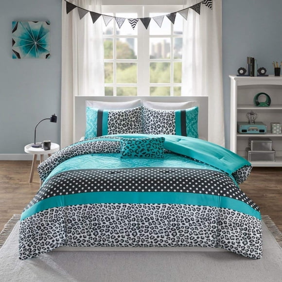 Mi-Zone Ensemble de Douillette pour Lit, Literie Ado, Moderne, Sarcelle et Noir, Imprimé Animal, Couvre-Lit pour Filles, Mise à Jour, Maison (Simple TG)