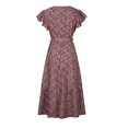 thumbnail image 3 of FcBaudy Robe à Manches Courtes à Col en V, Robes d'Été pour Femmes, Robes pour Femmes Robes pour Femmes à Manches Courtes à Col en V à Volants Robe Midi à Imprimé Floral avec Ceinture Robe pour Femme, 3 of 7