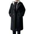 thumbnail image 1 of hoksml Men's Fake Two-Piece Hooded Wool Coat Color Block Plaid Lining Mid-Length Double Breasted Zipper Closure Trench Coat with Pockets, 1 of 9
