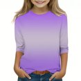 thumbnail image 1 of 2025 Filles T-Shirts Décontractés Manches 3/4 Col Rond Tops d'Été T-Shirts Unis Blouses d'Automne Pulls Tops Violet, 1 of 5