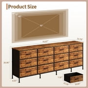 70 Inch Dresser & TV Stand with 12 Fabric Drawers and Charging Station – Long Bedroom Chest of Drawers, Large Entertainment Center for 65-80 Inch TVs, Storage Organizer – Brown