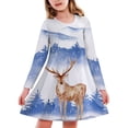 thumbnail image 3 of WEAIXIMIUNG Robe Jupe Plissée Mini Enfants Filles Tout-Petits Sapins de Noël Imprimé Cerf Robe de Fête à Manches Longues, 3 of 3