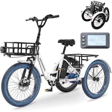 MOONCOOL 20" Fat Tire Electric Tricycle for Adults, Foldable Electric Trike with Front & Rear Basket, 750W Motor 48V Removable Battery, 3 Wheel Electric Bicycle for Men Women