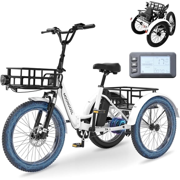 ABORON 3.0 Fat Tire Electric Trike for Senior Foldable E-Bike, 750W Motorized Tricycle Adult 20" Folding 3 Wheel Electric Commute Bike Trike w/48V Battery and Storage Baskets