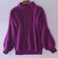 thumbnail image 2 of GDREDA Chandail Court à Col Roulé pour Femme, Manches Lanterne, Tricot Côtelé, Chandail, Chandail, Violet, Taille Unique, 2 of 3