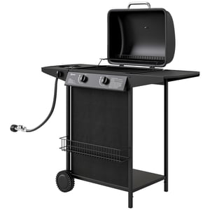 CoSoTower 2+1 Burner Propane Gas BBQ Grill, Portable Gas Barbecue Grill with Side Burner, Thermometer, Lid, Side Table, Shelf, Spice Rack, Wheels, Grease Cup for Garden, Black