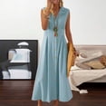 thumbnail image 2 of Amzcrzy Robes pour Femmes Couleur Unie Sans Manches Robes de Printemps Col en V à Boutons Robe d'Été Confortable Robe en Coton et Lin Tendance Col Rabattu Robes Maxi, 2 of 6