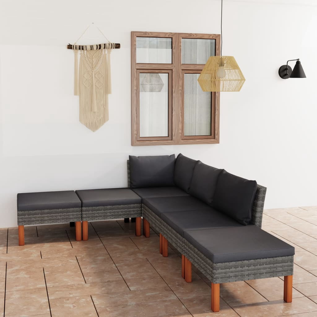 vidaXL Ensemble de Salon de Jardin 6 Pcs avec Coussins en Résine Tressée Gris