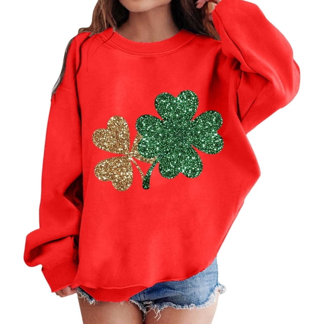 Pull à Oreilles de Chat pour Filles, Manches Longues, Sweat à Capuche Zippé, Imprimé Graphique de la Saint-Patrick, Col Rond, Manches Longues, Mignon, Épaule Tombante