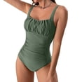 thumbnail image 2 of UPPADA Womens One Piece Swimsuits Athletic Training Swimwear Plus Size Bathing Suits Ruched Color Block Print Swimsuits Criss-Cross Back Crew Neck Athletic Training Swimwear Clearance Army Green,L, 2 of 4