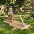 thumbnail image 2 of Qaba Wooden Sandbox with Digger, Outdoor Kids Sandbox with 360° Seat, 2 of 10