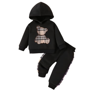 Zshosam Boys Sweatsuit Toddler Boy Clothes Boy Baby Outfits Long Sleeve Hoodies + Pants 2Pcs Sweatsuit Set Size 18 24 Months,(Black 18-24 Months)