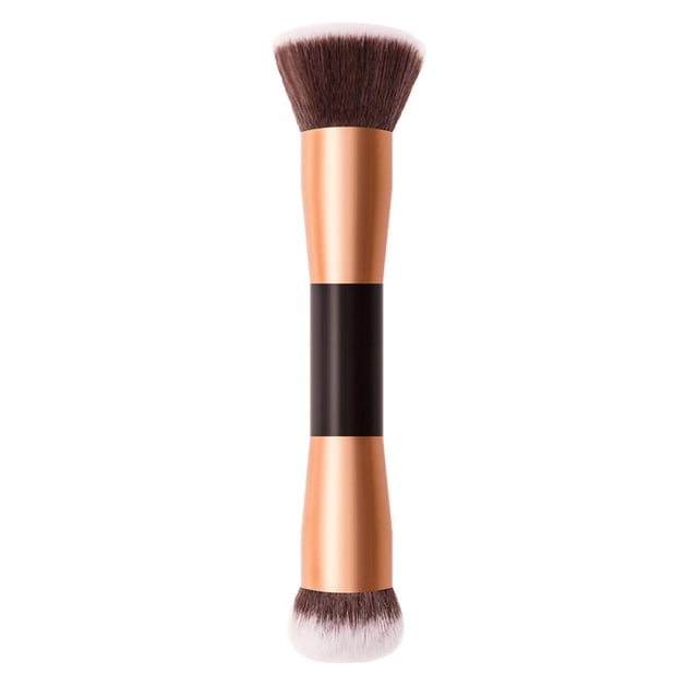 1 PCS Double Head Makeup Brush, Wooden Handle, Skin-Friendly Material, for Foundation/Powder/Eye Shadow