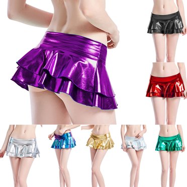 XZNGL Pleated Mini Skirts for Women Womens Casual Fashion Shiny Flared Pleated A-Line Mini Skirt