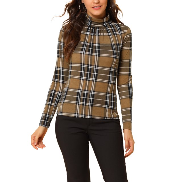 Hauts à Col Roulé à Manches Longues pour Femmes Extensibles Ajustés Noël Xmas Chemise de Fête L Brun