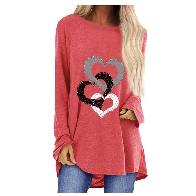 T-shirts à Manches Longues pour Femmes Time And Tru Mode Femme Décontractée Imprimé Col Rond Ample T-Shirt à Manches Longues Haut Blouse Chandail