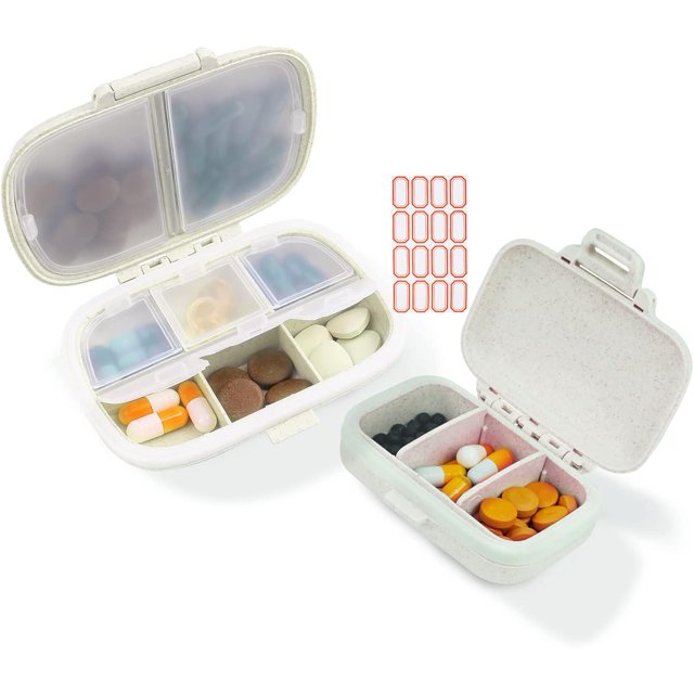 Pill Case Organizer Travel Pill Box with Label Daily Medicine Organizer Case Pocket Container Case Portable Pink Supplement Case Medicine Container Compact for for Vitamin