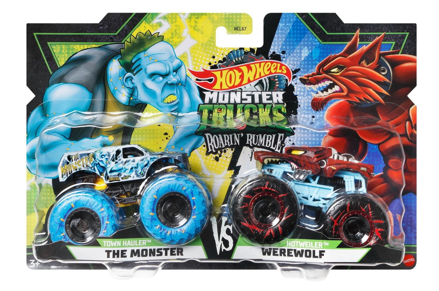 Hot Wheels Monster Trucks Roarin’ Rumble 2-Packs of 1:64 Scale Toy Trucks