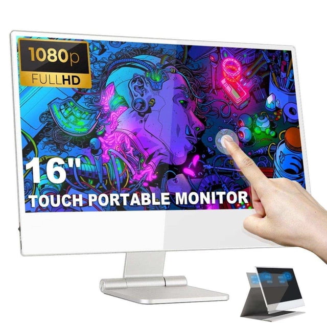 TUTT Moniteur à Écran Tactile Portable 16” FHD IPS / Support et Étui / Haut-Parleur Intégré / Cadre en Aluminium