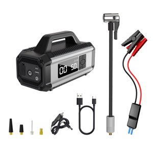Portable Car Jump Starter with Air Compressor 150PSI Portable Air Pump for Car Tires with 10000mAh Battery Tire Inflator with Large Digital Screen LED Light for Car Bike Motorcycle Ball