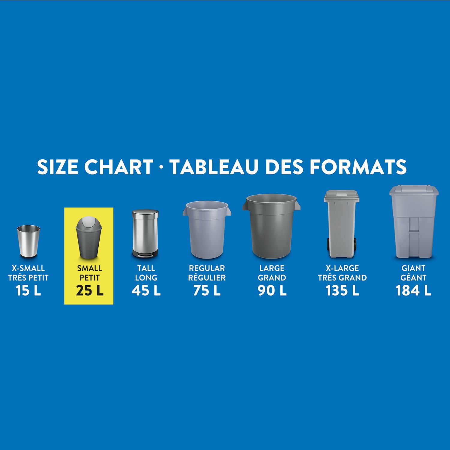 Great Value Petits Sacs à Ordures de Cuisine, 25L, 50sacs