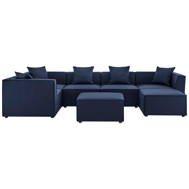 Modway Saybrook 7-Piece Patio Fabric Upholstered Sectional Sofa in Navy