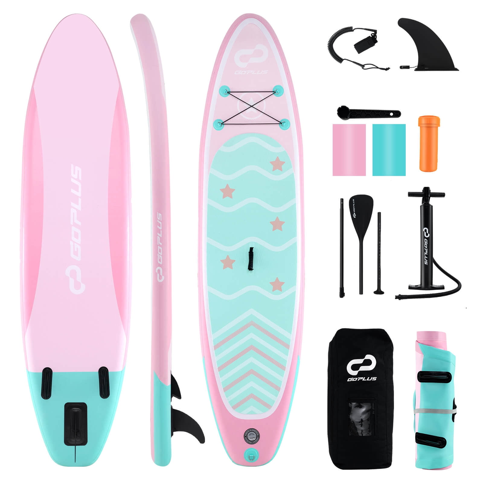 Goplus Large Inflatable SUP Board, Portable Paddle Board with 5D rings Stand Up Paddle Board for Youth & Adult Light Pink