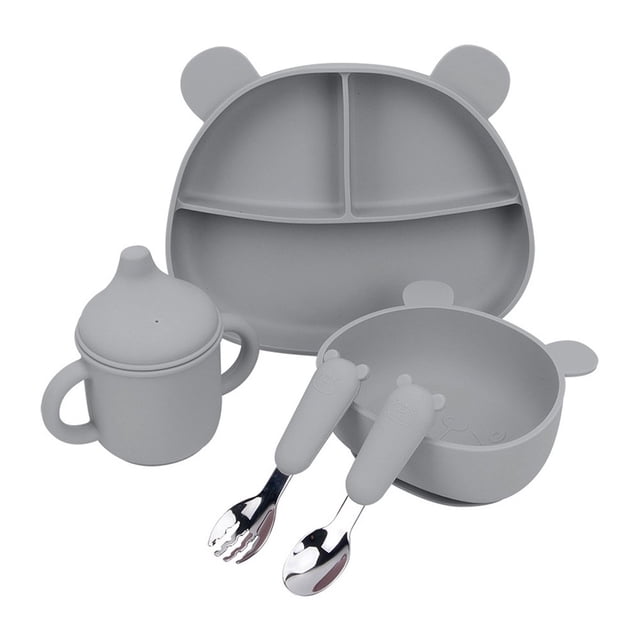 PENGXIANG 5pcs Baby Feeding Set Food-grade Silicone Bear Shape Baby Tableware Set for Home