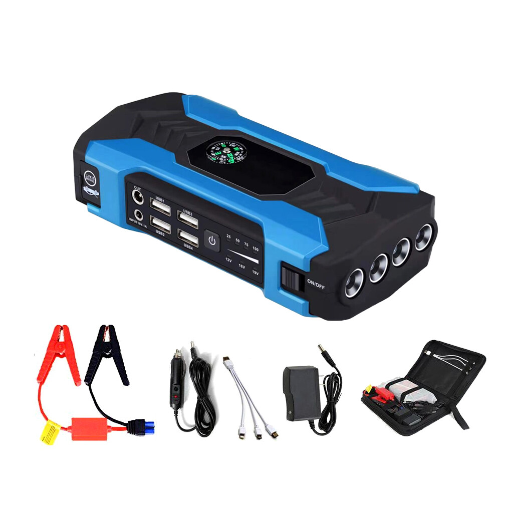 Car Starter Waterproof Portable Switch Booster Lightweight Emergency Starting Device Power Bank Battery Charger for Flashlight Blue/Plus