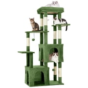 Heavy Duty 61" Multi-Level Cat Tree Tower for Large Indoor Cats & Maine Coons, 2 Spacious Condos, Durable Natural Sisal Scratching Posts, Stable Playground with Interactive Toys - Green