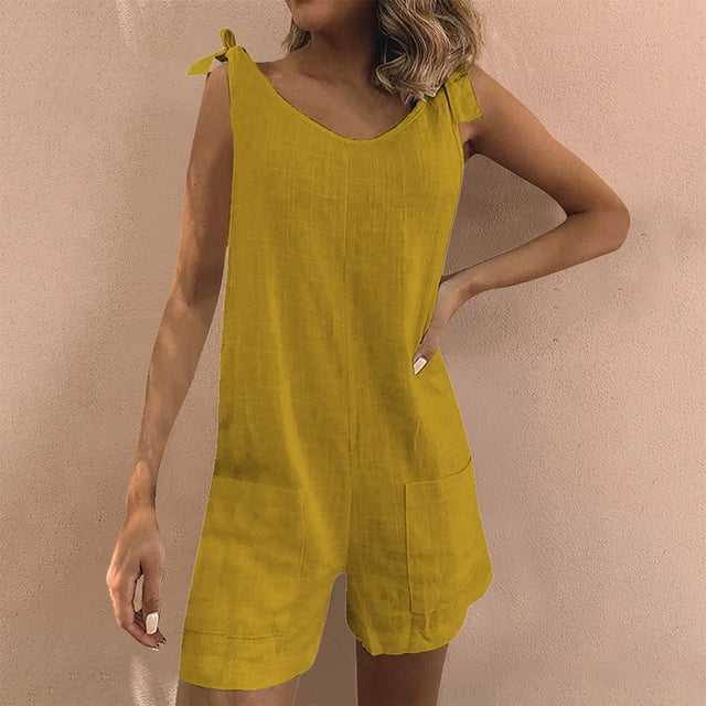 Styesk Shorts pour Femmes Mode Femme Été Uni Poche Décontracté Sans Manches Combinaison à Bretelles