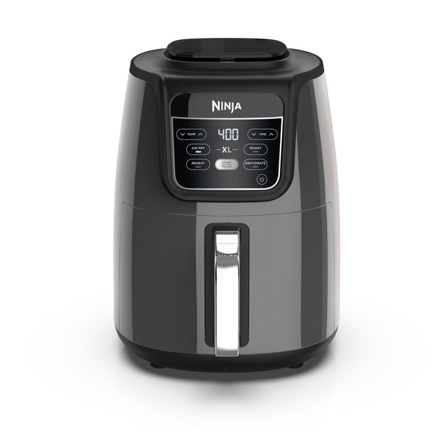 Ninja Air Friteuse à Chaud TG Grise 1750 W avec Panneau de Commande Numérique Affichant la Température et l'Heure, Boutons pour Frire à l'Air, Rôtir, Réchauffer et Déshydrater, et un Panier Antiadhésif de 5,5 Pintes avec Revêtement Céramique et Poignée avant, Idéal pour Cuisiner des portions de Format Familial avec Moins d'Huile.