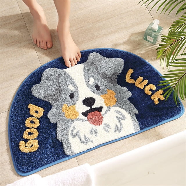 40x60cm Semi-Circular Quick-Dry Bathroom Mat, Anti-Slip Absorbent Toilet Rug, Machine Washable Sanitary Floor Pad for Shower